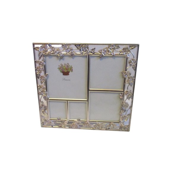 *Amora Picture Photo Frame Subtle Rose Vine Design Gold Tone Metal Multi-Image - Picture 1 of 5